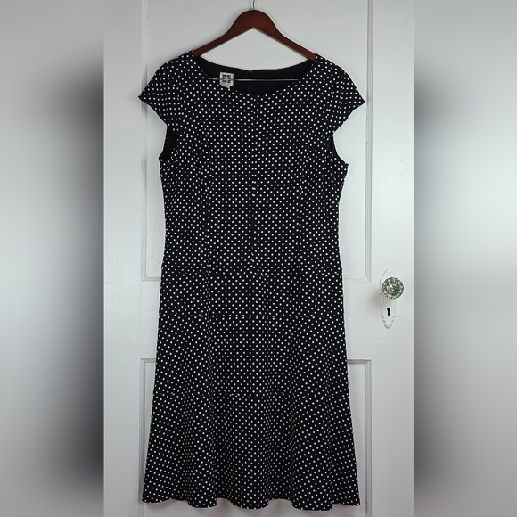 Anne Klein Dresses & Skirts - Anne Klein Black and White Polka Dot Knit Fit and Flare Dress 14